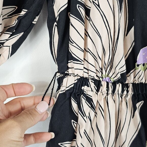 Kate Spade Falling Flower Dress Womens Small Black Cream Bloomcore Beachy Cotton - Picture 5 of 12